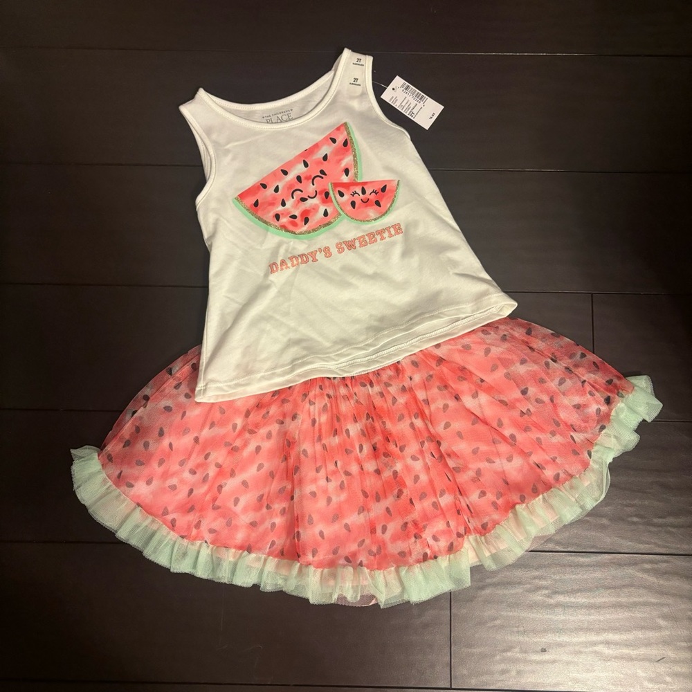 NWT The Children’s Place Watermelon Daddy’s Sweetie outfit: tank & skirt size 2T
